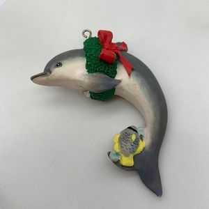 Vintage Dolphin with Christmas Wreath Ocean Themed Christmas Ornament